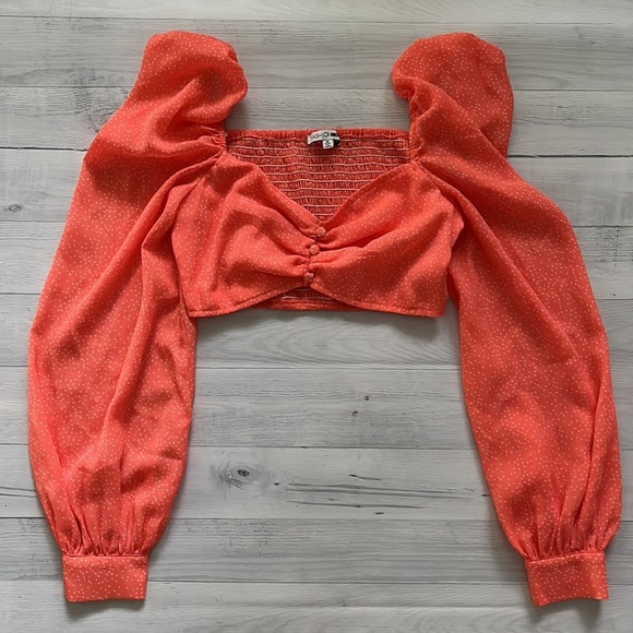 Fashion Nova Coral Polka Dot Candy Shop Crop Top XS - Picture 5 of 7